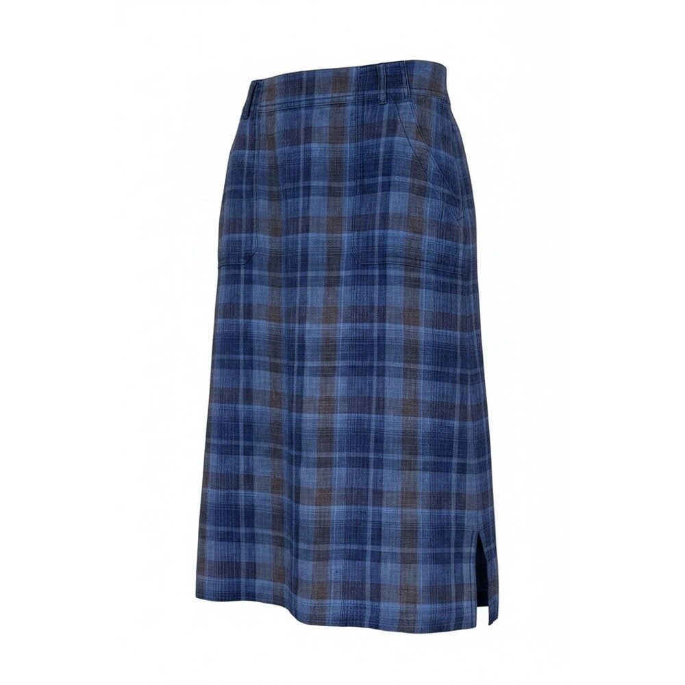 Poetry Blue Plaid Linen Midi Skirt Coastal Grandma, Natural, Euro Summer, 4